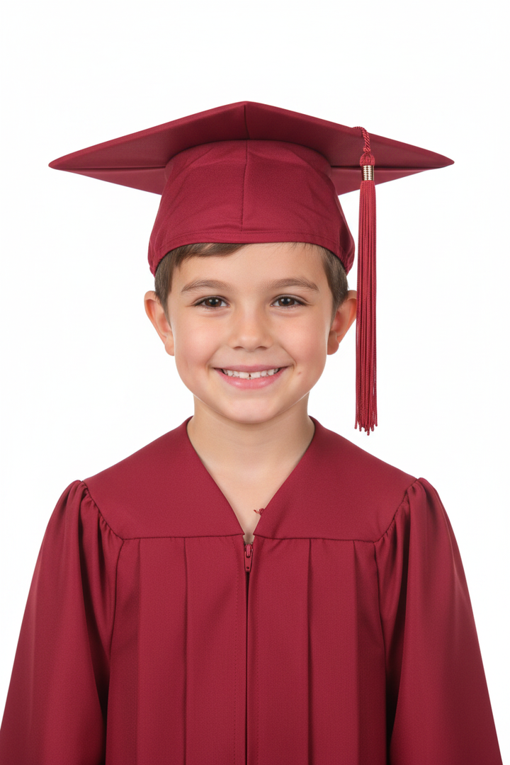 Matte Red Elementary Cap & Tassel - Model Shot