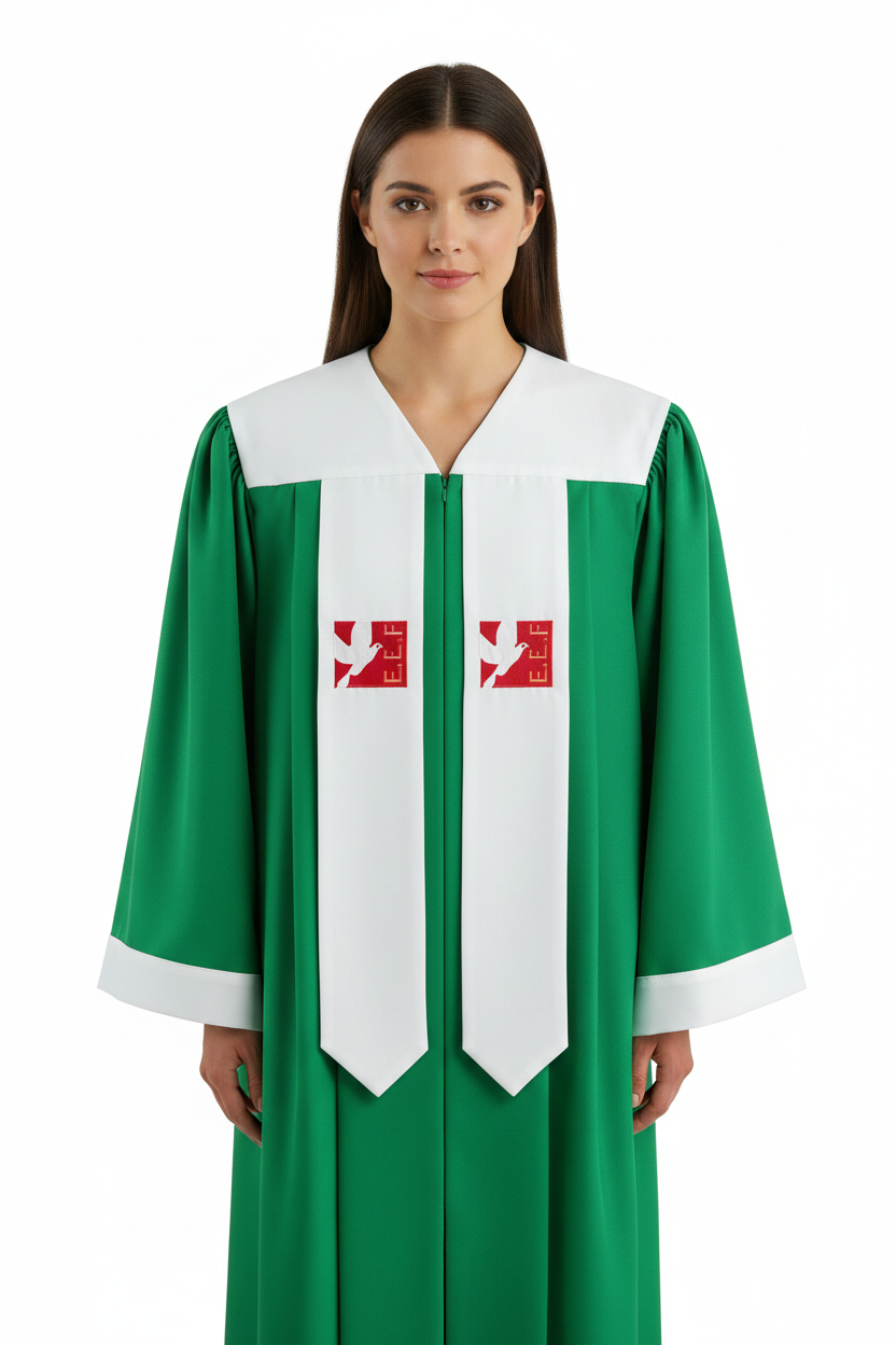 Premium Choir & Clergy Robe - Emerald Green with Embroidered Stole