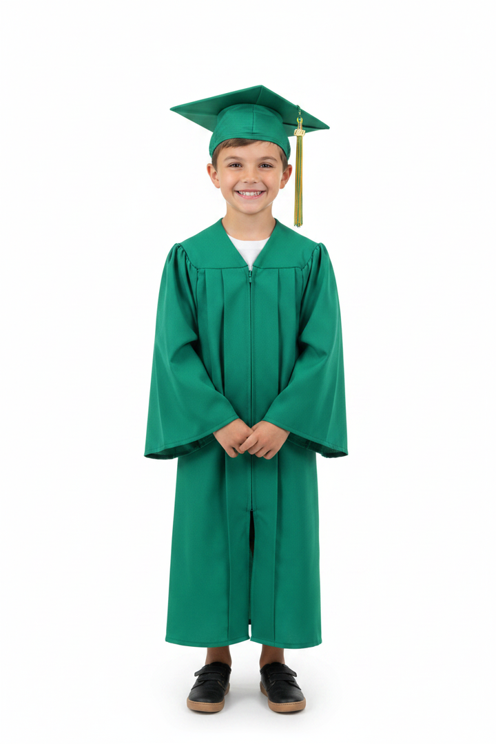 Matte Emerald Green Elementary Cap & Gown - Model Shot