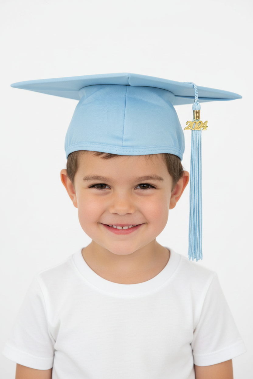 Matte Light Blue Kindergarten/Preschool Cap & Tassel - Model Shot