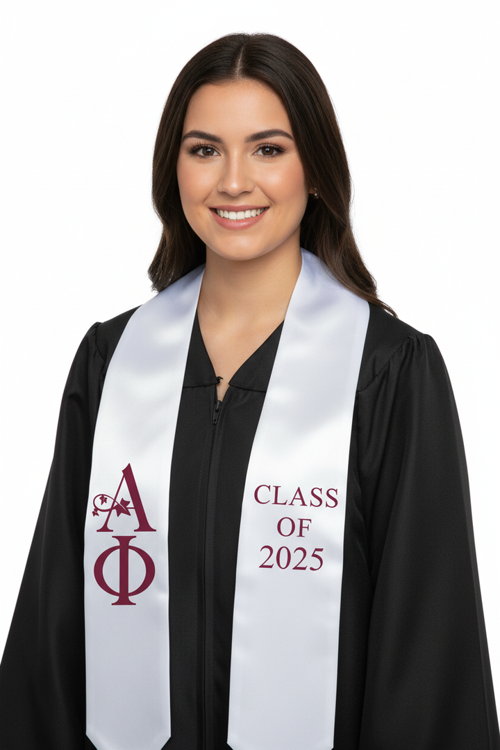 Alpha Phi Greek Lettered Stole with Year model display
