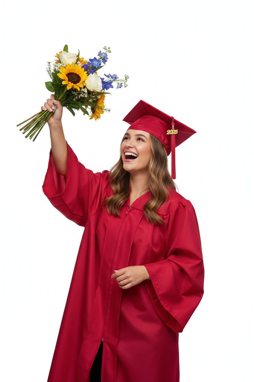 Matte Red High School Cap and Tassel - Model Display