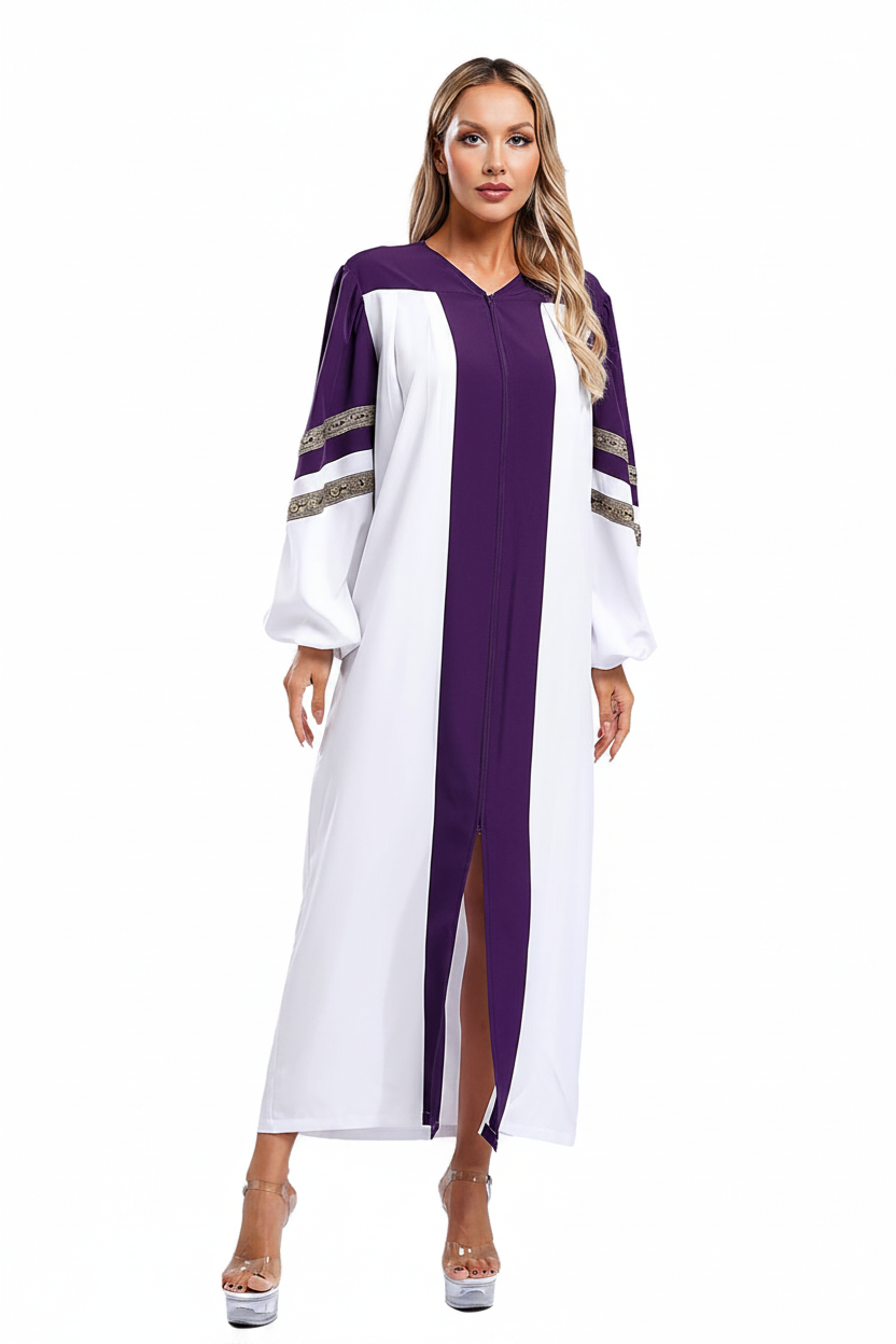 Premium Two-Tone Lantern Sleeve Choir & Clergy Robe - Stage Performance Gown