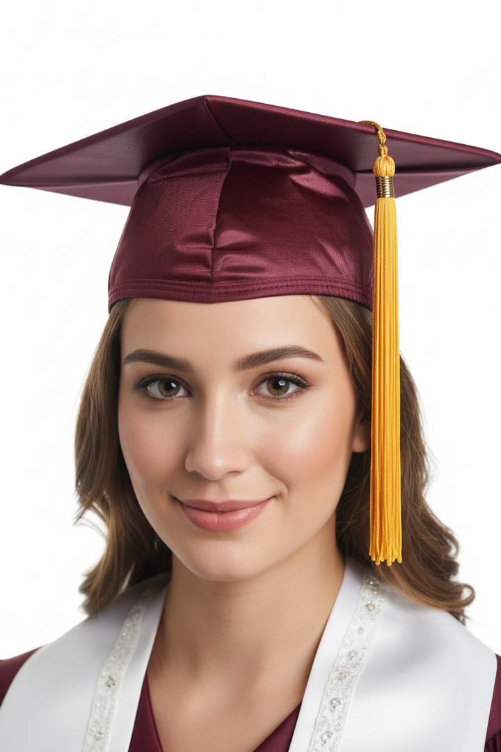 Shiny Maroon High School Cap - Model Shot