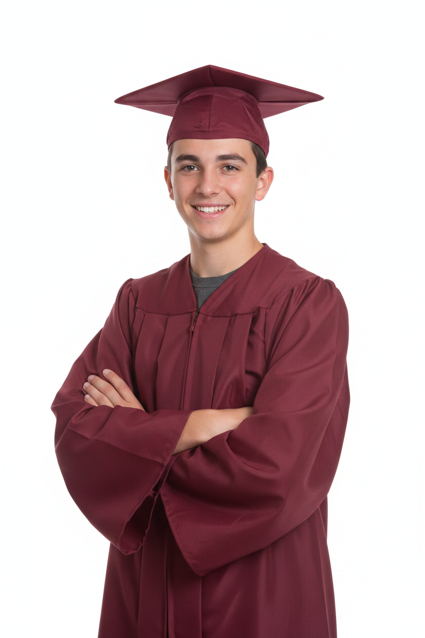 Matte Burgundy Junior High/Middle School Cap - Model Display