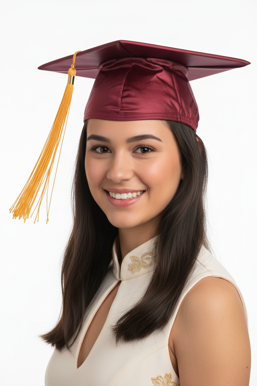 Shiny Maroon High School Cap & Tassel - Model Shot