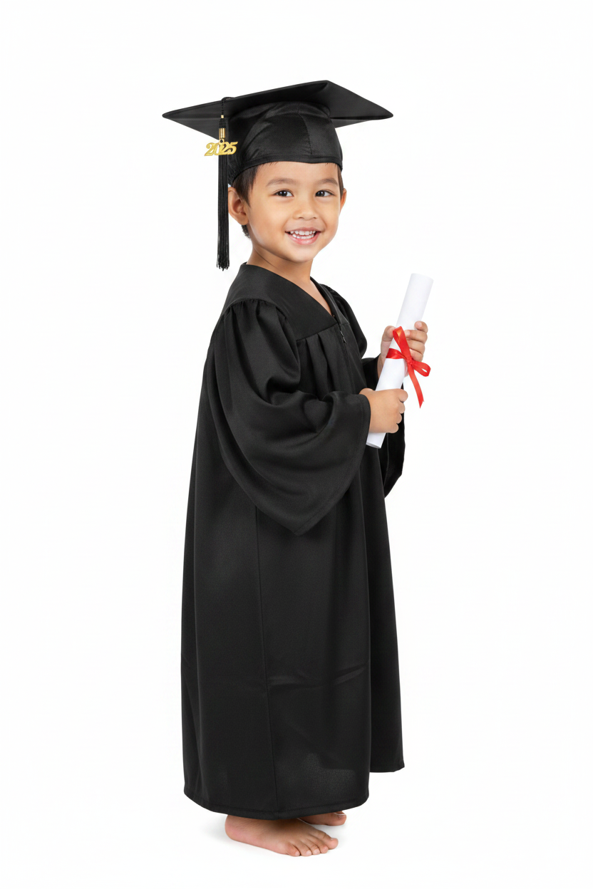 Shiny Black Kindergarten/Preschool Gown - Model Shot