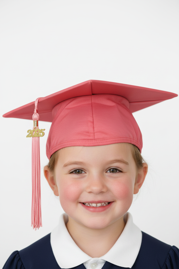 Matte Pink Kindergarten/Preschool Cap & Tassel - Model Shot