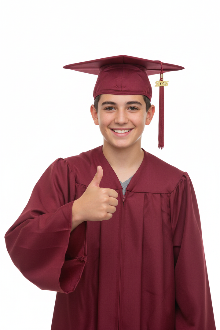 Matte Burgundy Junior High/Middle School Cap and Tassel - Model Display