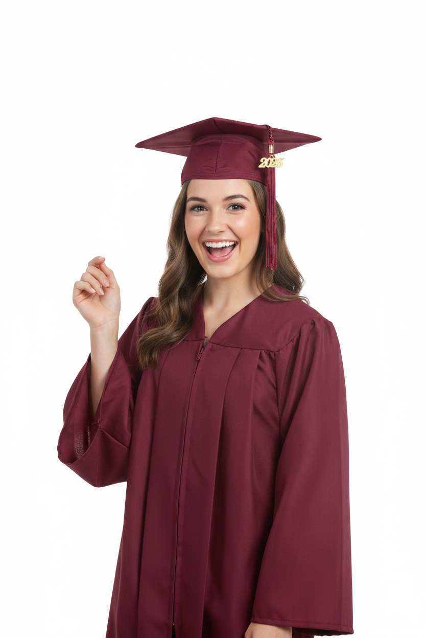 Matte Burgundy High School Cap and Tassel - Model Display