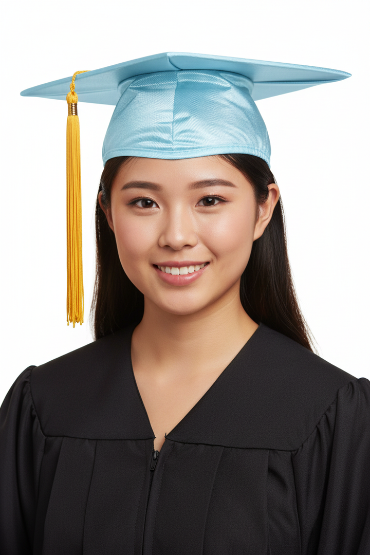 Shiny Light Blue Bachelors Academic Graduation Cap model display