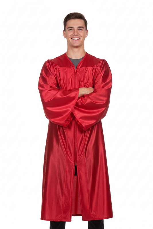Shiny Red High School Gown - Model Display