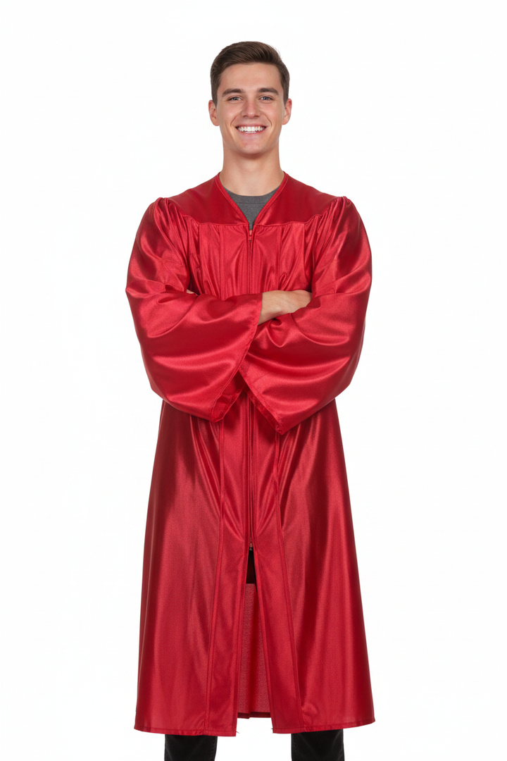 Shiny Red High School Gown - Model Display