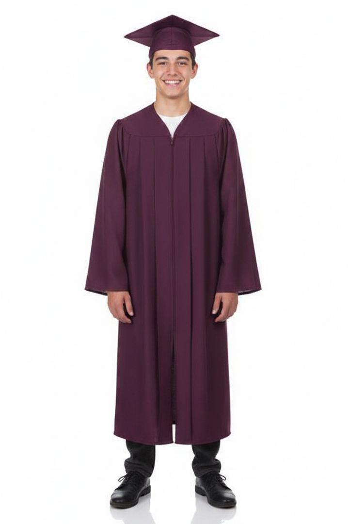 Matte Maroon Junior High/Middle School Gown - Model Display