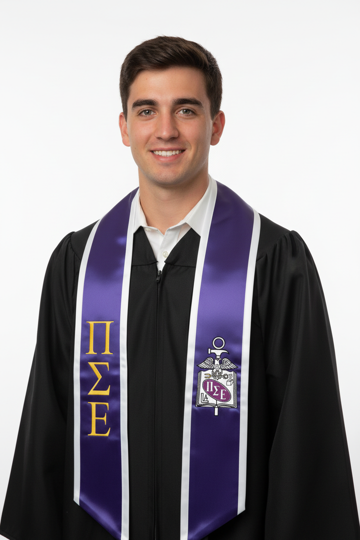 Pi Sigma Epsilon Trimmed Greek Lettered Graduation Stole w/ Crest model display