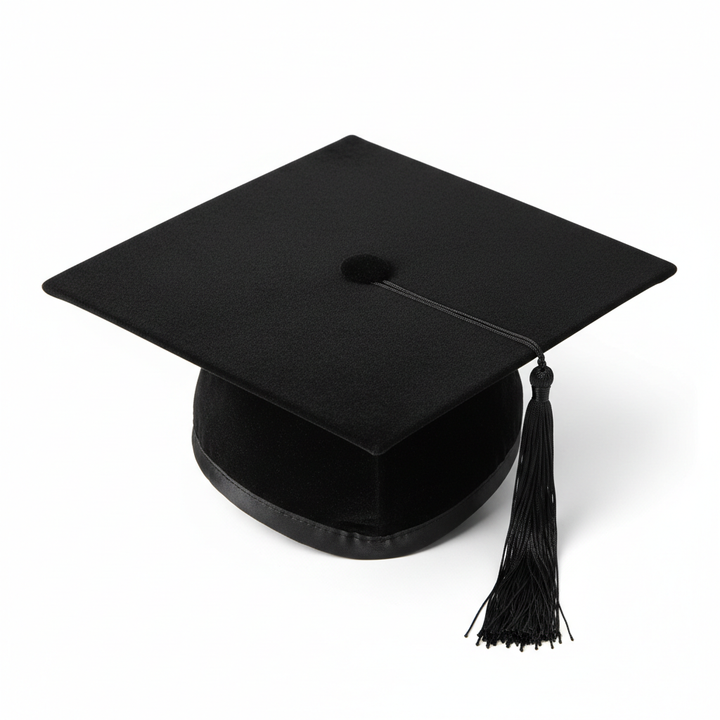 UK British Academic Mortarboard Hat - Velvet and Tassel Detail