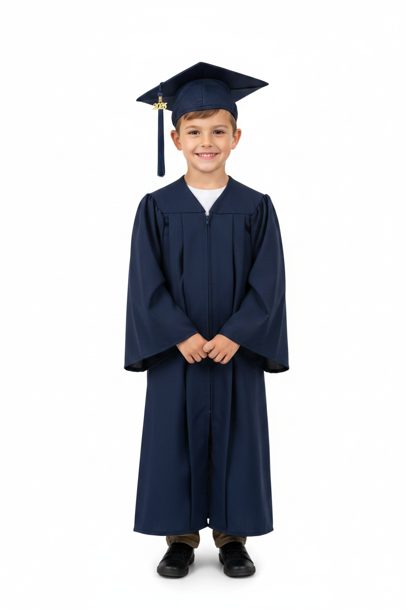 Matte Navy Blue Elementary Cap & Gown - Model Shot