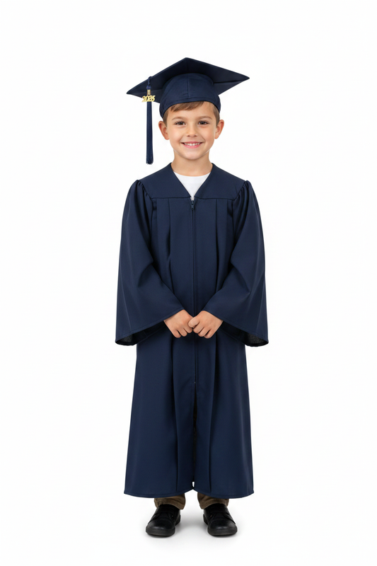 Matte Navy Blue Elementary Cap & Gown - Model Shot