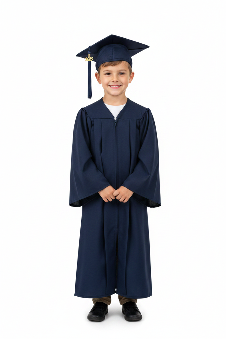 Matte Navy Blue Elementary Cap & Gown - Model Shot