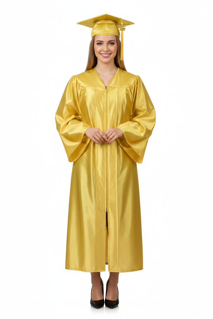 Shiny Gold High School Cap & Gown - Model Shot