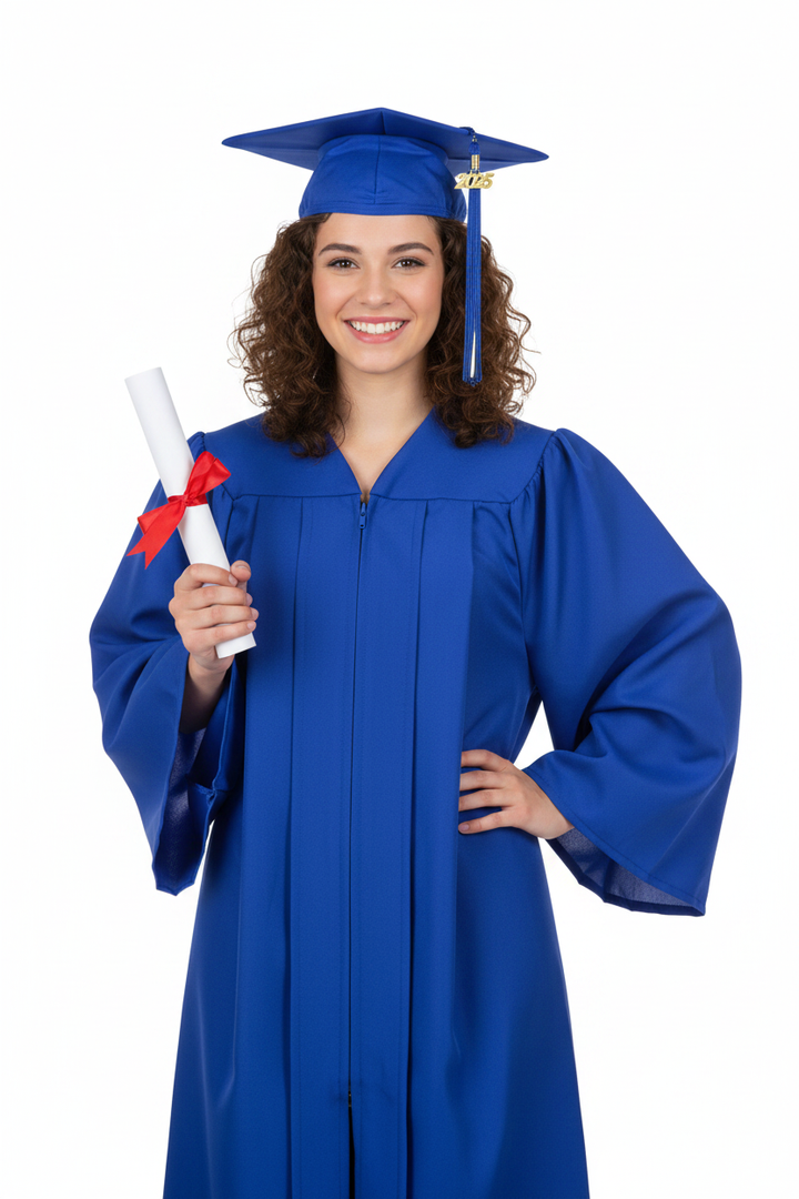 Matte Royal Blue High School Cap and Gown - Model Display