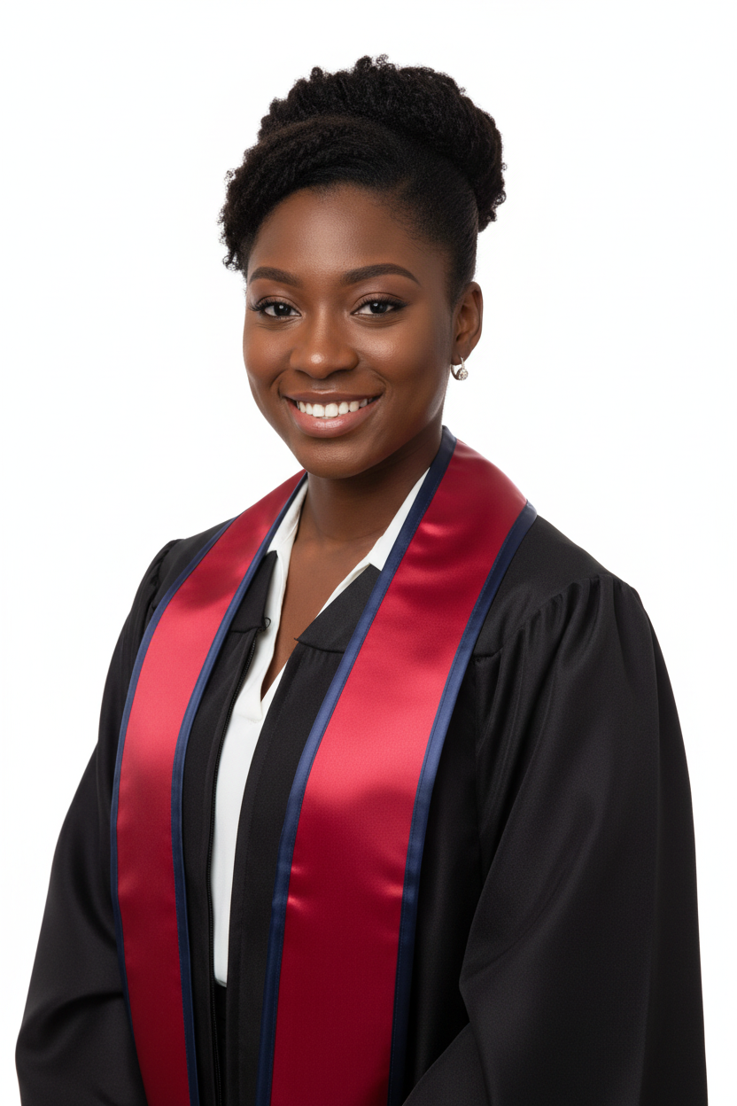 Scarlet Slanted Graduation Stole with Navy Blue Trim model display