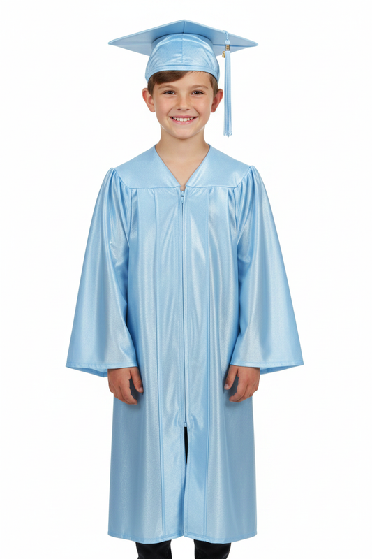 Shiny Light Blue Elementary Cap & Gown - Model Shot