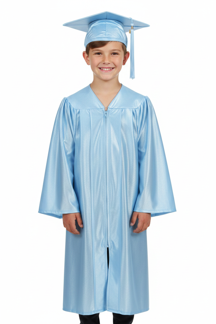 Shiny Light Blue Elementary Cap & Gown - Model Shot
