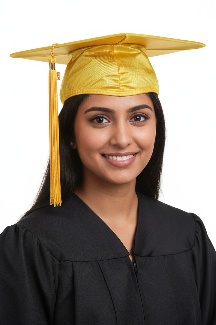 Shiny Gold Bachelors Academic Graduation Cap model display