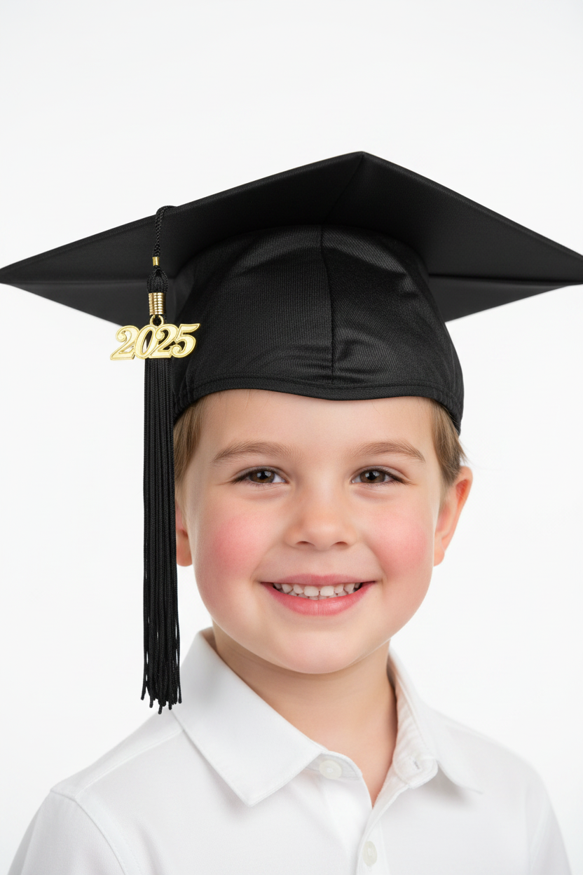 Shiny Black Kindergarten/Preschool Cap & Tassel - Model Shot