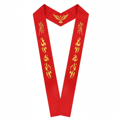 Red Clergy Stole Holy Spirit Flame & Dove Gold Embroidery | Pentecost Church Minister Wedding Confirmation | One Size | 55g