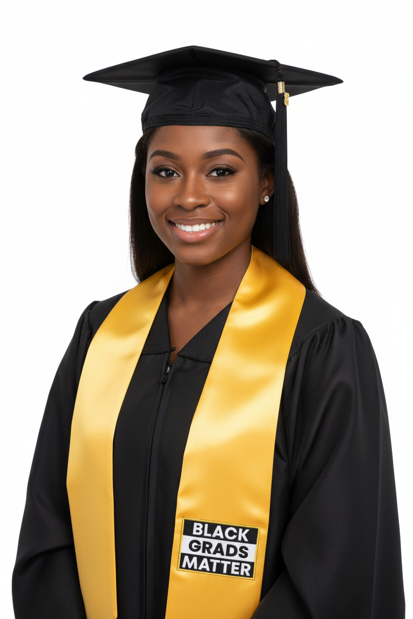 Gold BLACK GRADS MATTER Graduation Stole model display