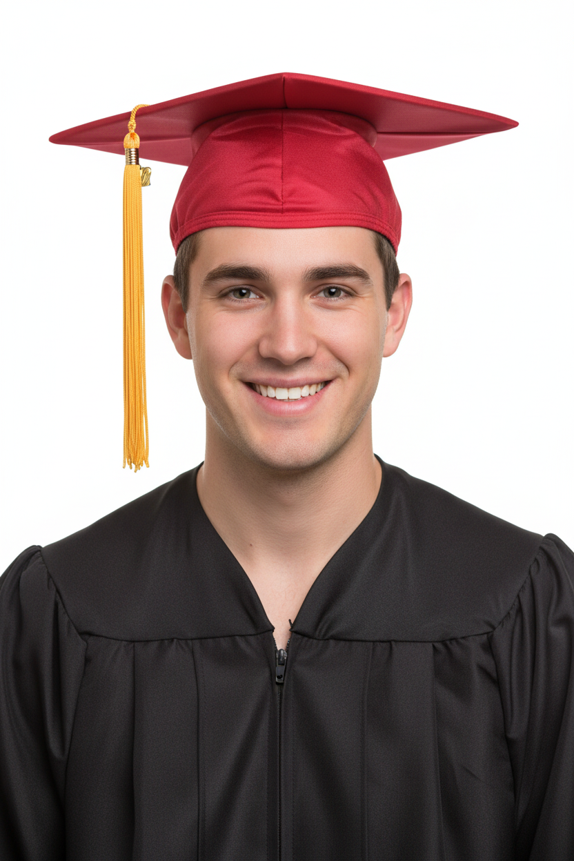 Matte Red Bachelors Academic Graduation Cap model display