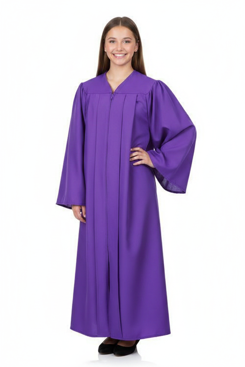 Matte Purple Junior High/Middle School Gown - Model Display