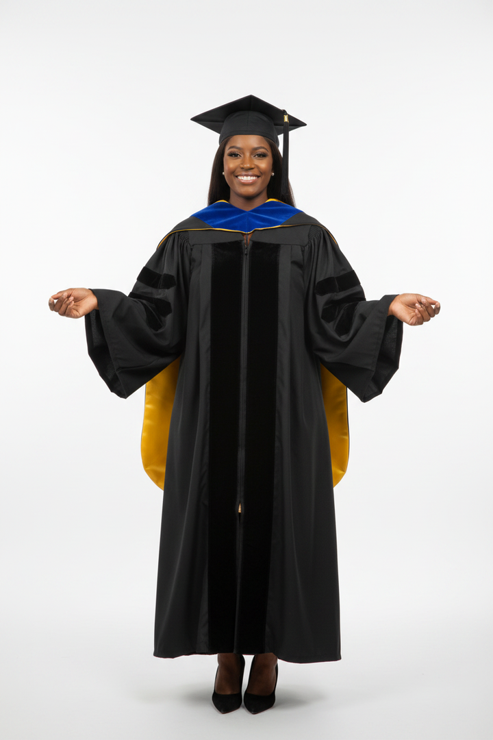Doctor of Theology Hood - Royal Blue & Golden Yellow model display