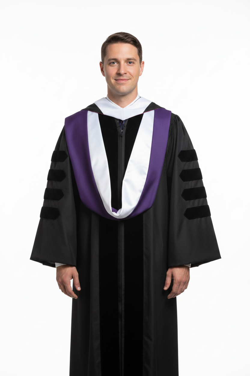 Doctor of Law Hood - Purple & White model display