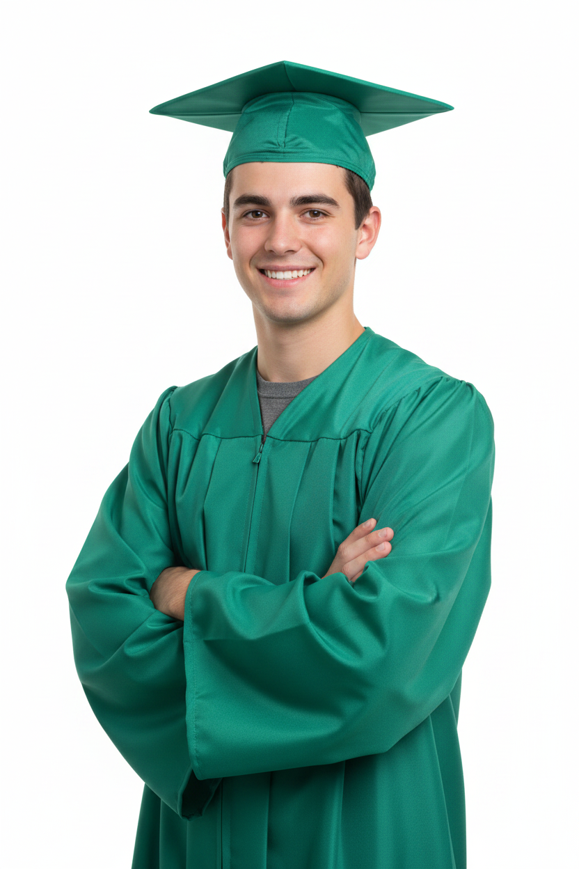 Matte Emerald Green High School Cap - Model Display