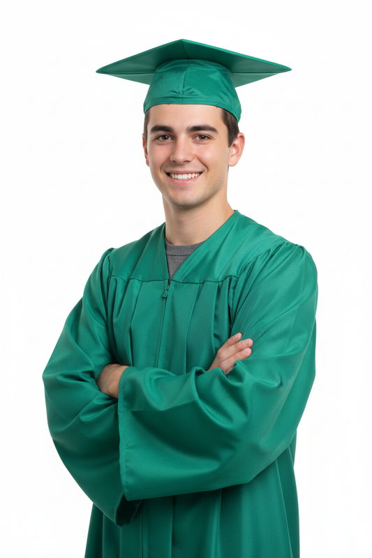 Matte Emerald Green High School Cap - Model Display