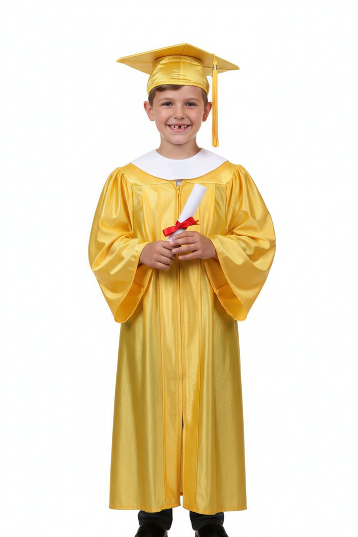 Shiny Gold Elementary Gown - Model Shot