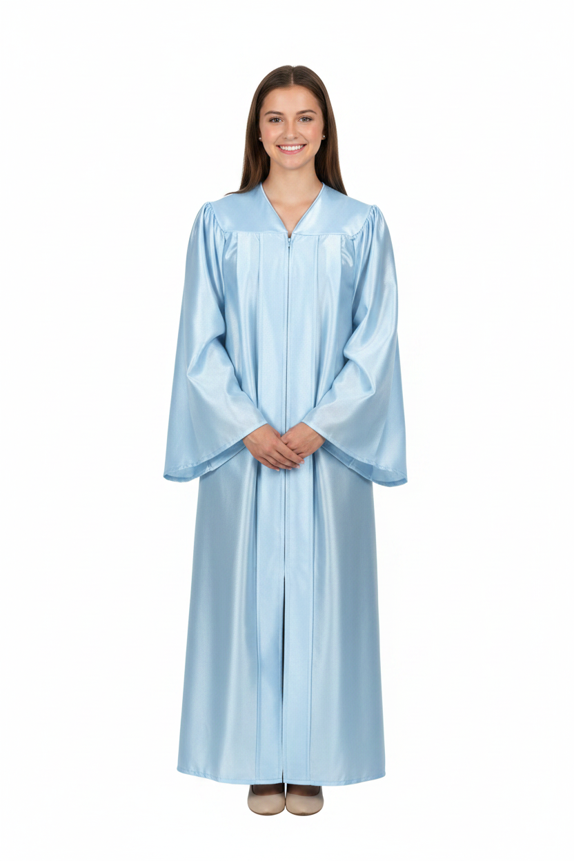 Shiny Light Blue Junior High/Middle School Gown - Model Display