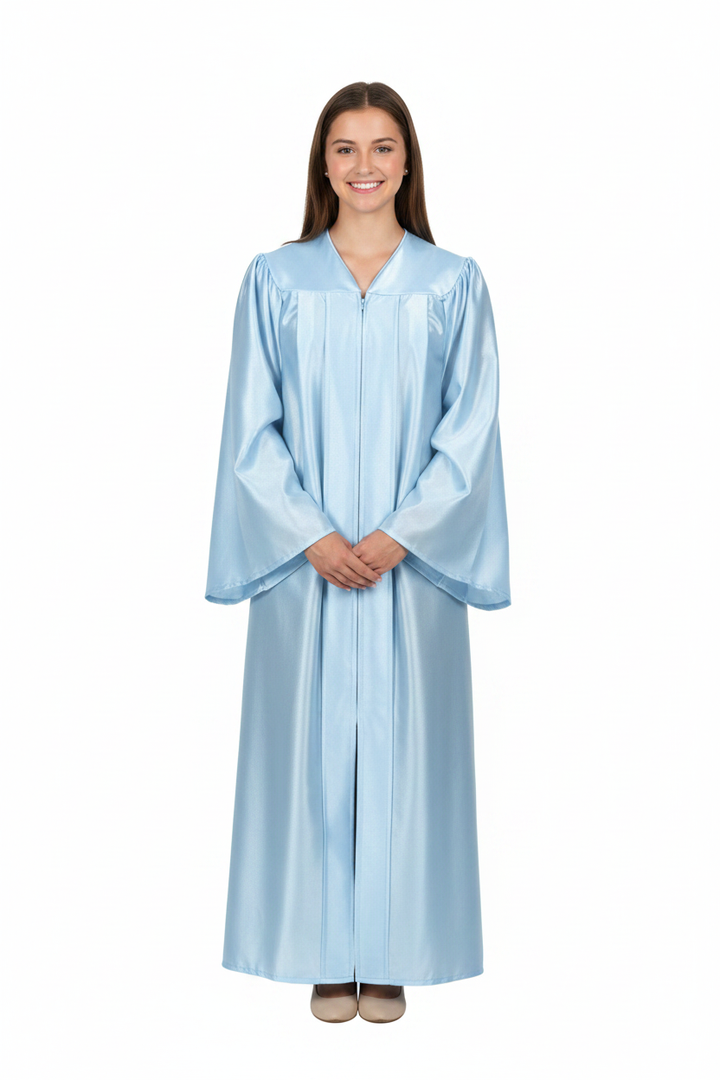 Shiny Light Blue Junior High/Middle School Gown - Model Display