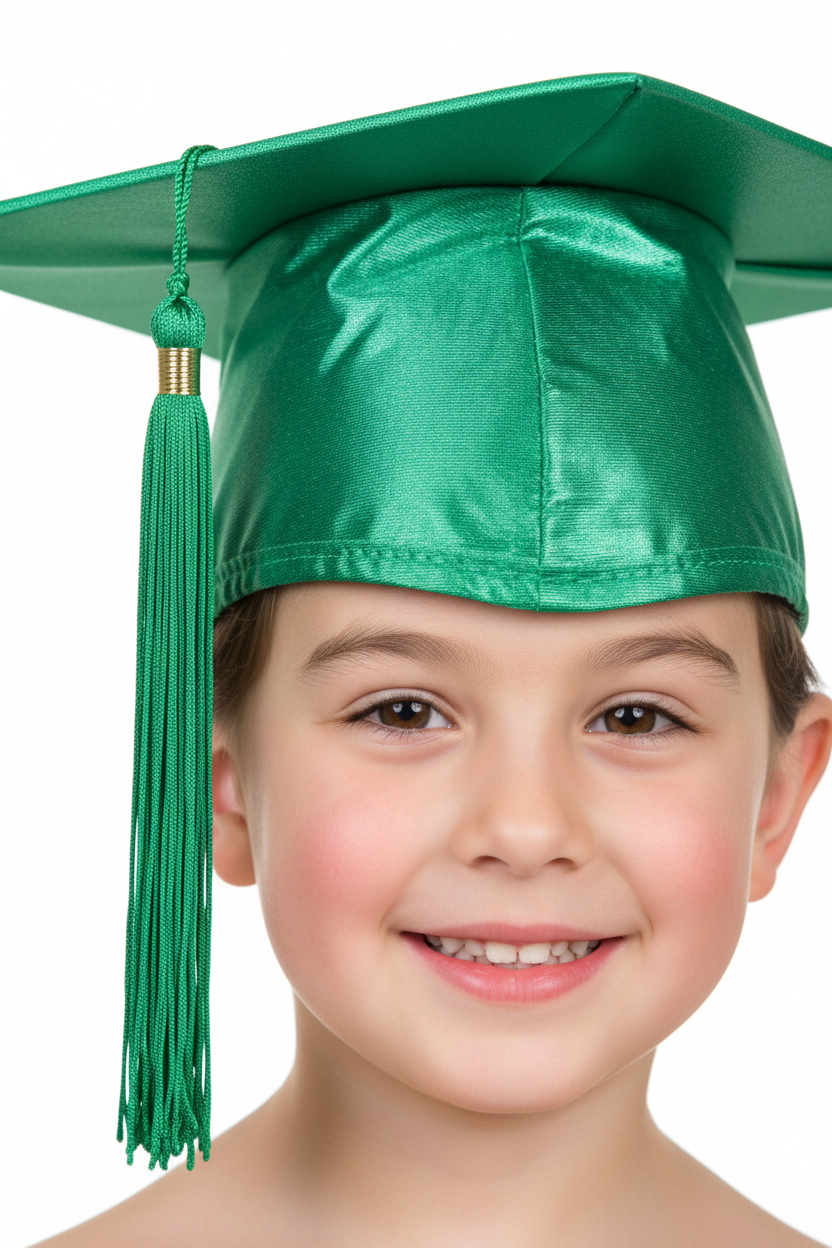 Shiny Emerald Green Elementary Cap & Tassel - Model Shot