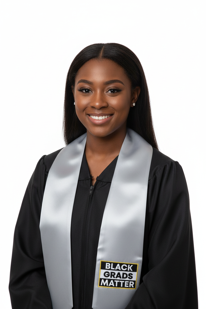 Silver BLACK GRADS MATTER Graduation Stole model display