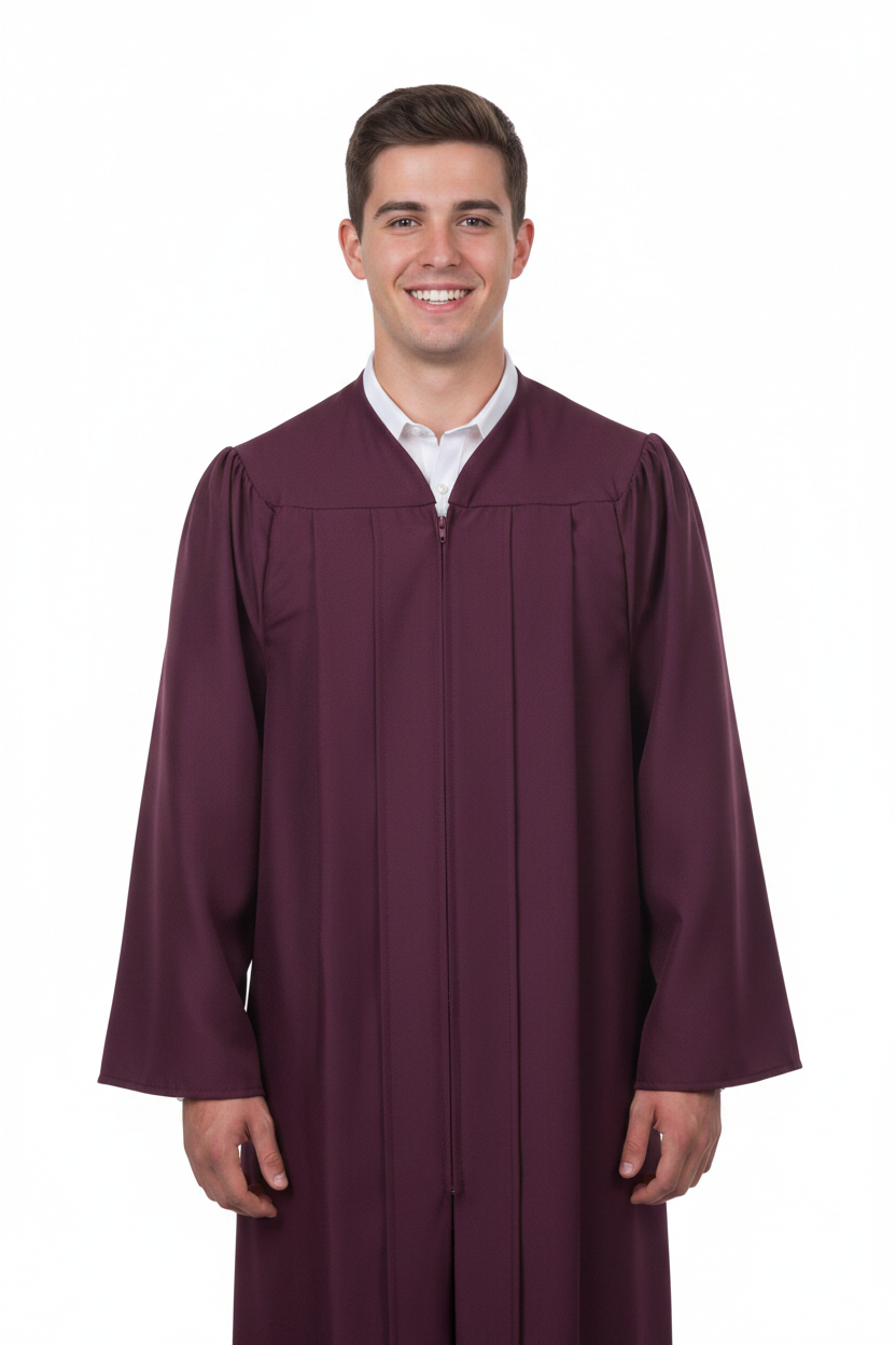 Matte Maroon High School Gown - Model Display