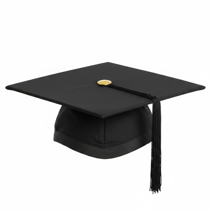 Black Academic Mortarboard Hat - Three-Quarter Angle Detail