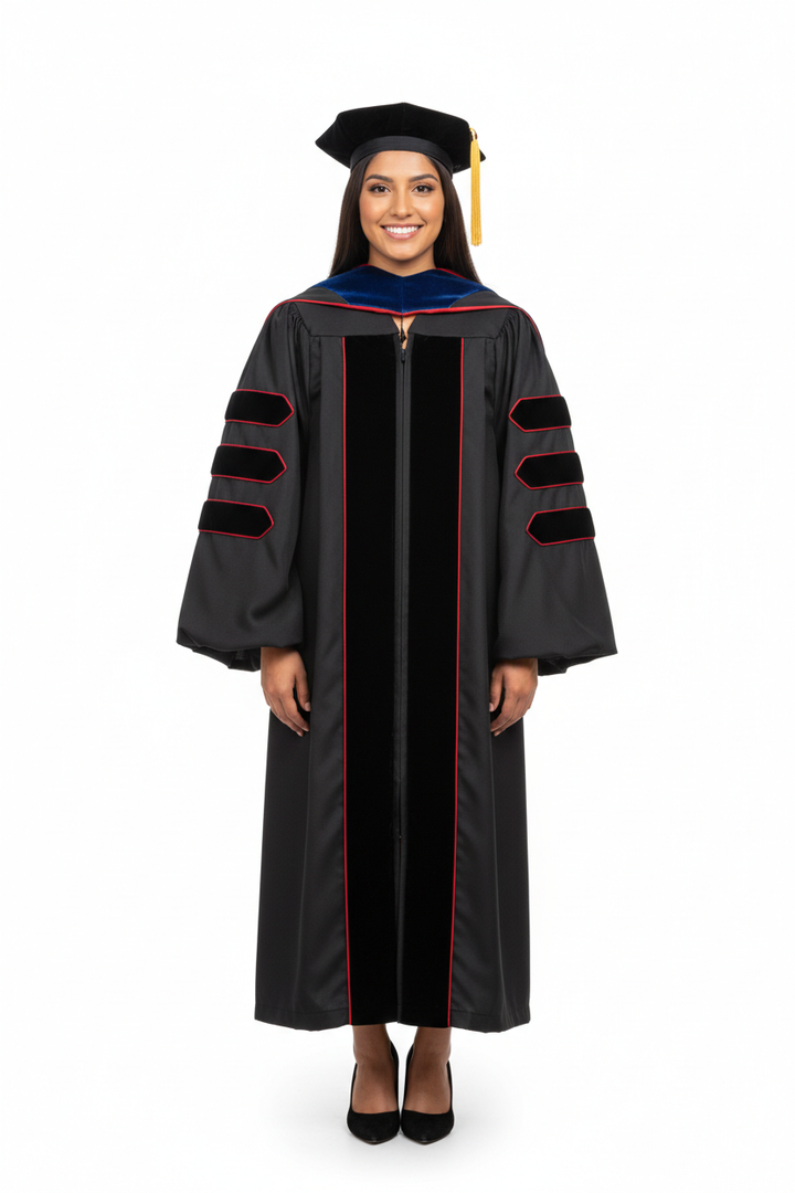 Doctoral Regalia Package for Indiana University Bloomington Graduation - Model Display