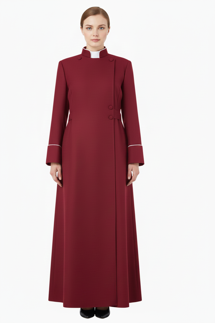 Red Medieval Clergy Cassock Robe - Model Front View White Background