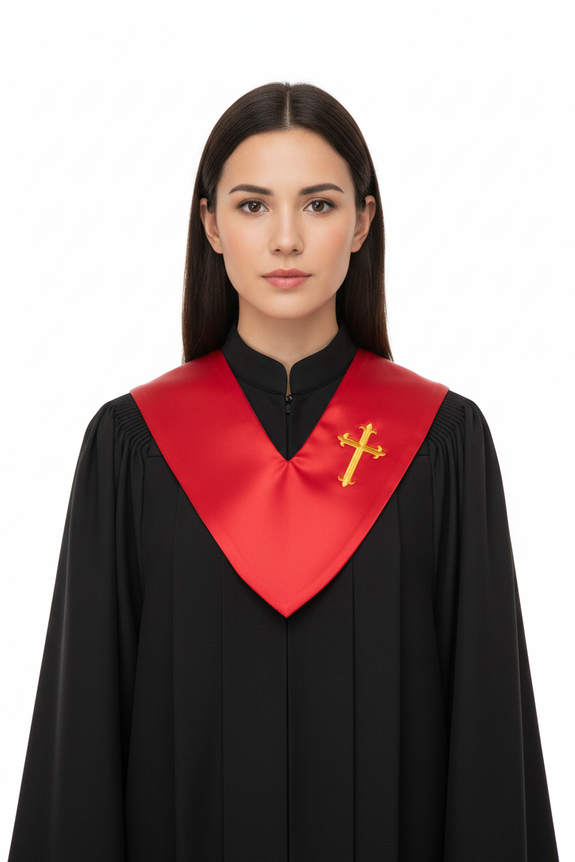 Model wearing Red Choir Stole Plain