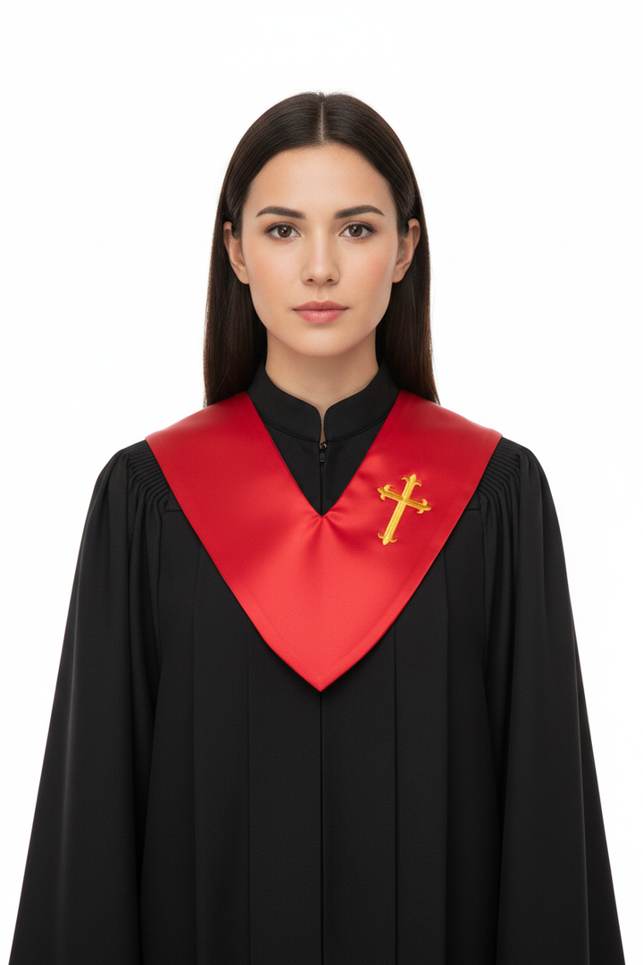 Model wearing Red Choir Stole Plain