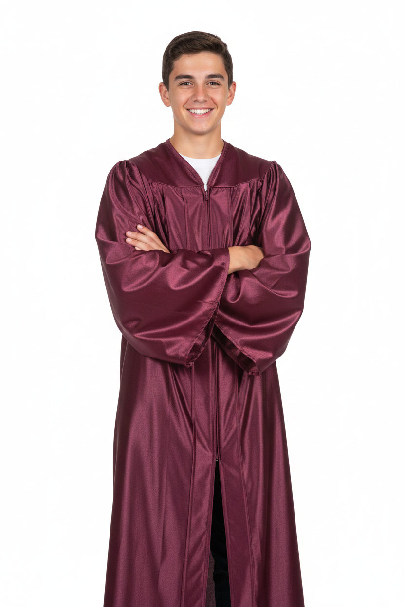 Shiny Maroon Junior High/Middle School Gown - Model Display